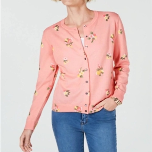 Karen Scott Floral Print Coral Button Up Cardigan Lightweight XXL - Picture 2 of 7